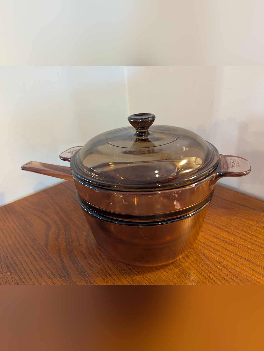 Vintage Pyrex Vision Corning Ware Glass 1.5 L Sauce Pan Pot Lid & Double Boiler